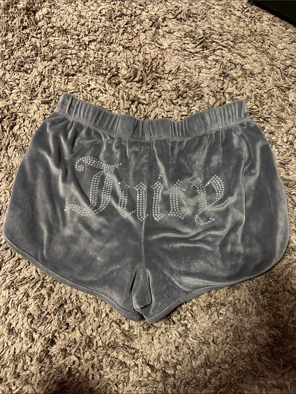 Juicy Couture Slate Velvet Rhinestone Logo Shorts